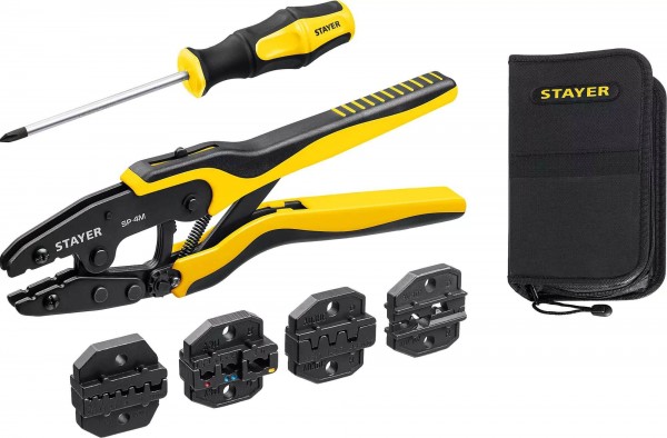 Пресс-клещи STAYER "SP-4M" для кабельных наконечников, 4 матрицы, в сумке-чехле, "PROFESSIONAL", 45445