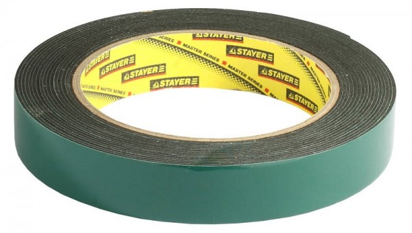 Лента STAYER "PROFI" клейкая монтажная, на вспененной основе, черная, 19мм х 5м 12233-19-05