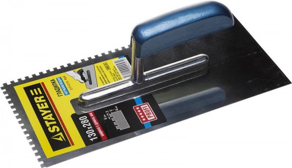 Гладилка STAYER "PROFI" нержавеющая с деревянной ручкой, зубчатая, 4х4мм 0802-04