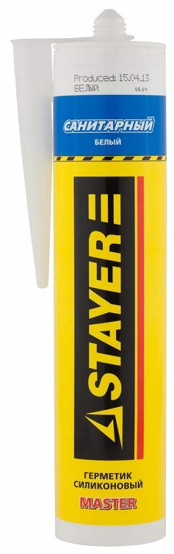 Герметик STAYER "MASTER" санитарный силиконовый, для помещений с повышенной влажностью, белый, 260мл, 41215-0_z01