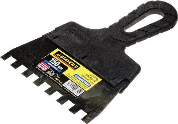 Шпатель STAYER "PROFESSIONAL" нержавеющий зубчатый с пластмассовой ручкой, 150мм, зуб 10х10мм 1009-15-10