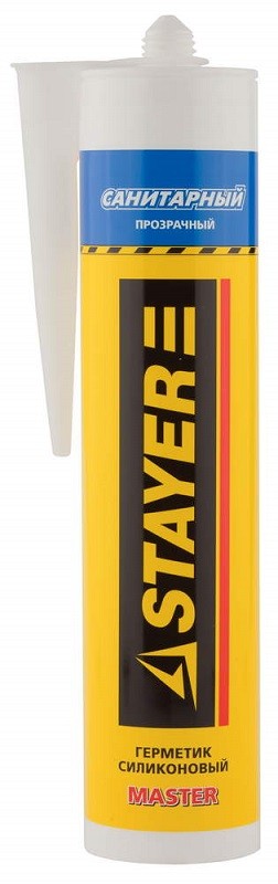 Герметик STAYER "MASTER" санитарный силиконовый, для помещений с повышенной влажностью, прозрачный, 260мл, 41215-2_z01