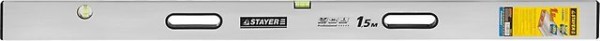 Правило-уровень STAYER "PROFI" алюминиевый, 2 глазка, 2 ручки, усилен прямоуг профиль, с ребром жесткости, 1,5м 10752-1.5