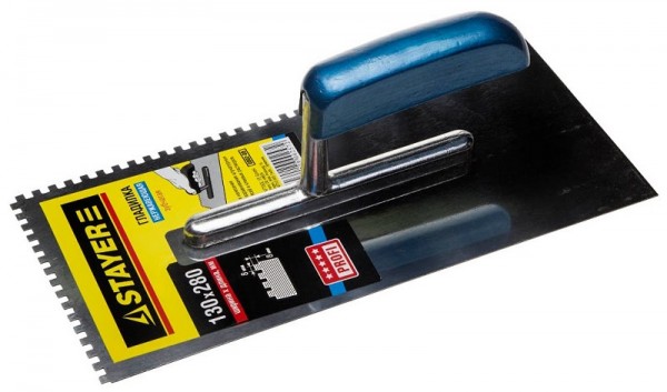 Гладилка STAYER "PROFI" нержавеющая с деревянной ручкой, зубчатая, 8х8мм 0802-08