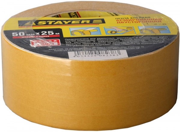 Лента STAYER "PROFI" клейкая, двусторонняя, на тканевой основе 1217-25