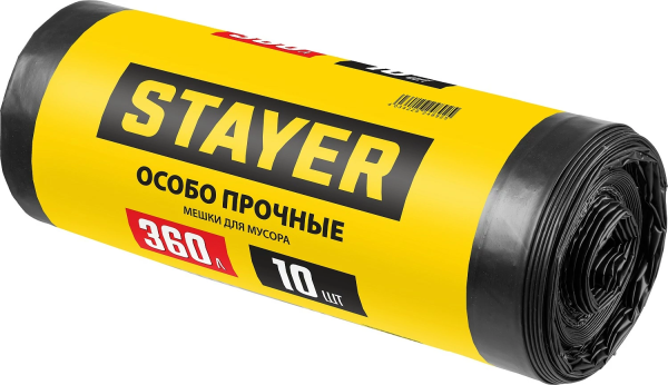 Мешки для строительного мусора STAYER HEAVY DUTY, особопрочные, черные, 360л, 10ш, 39157-360