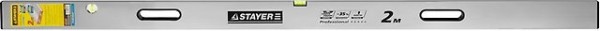 Правило-уровень STAYER "PROFI" алюминиевый, 2 глазка, 2 ручки, усилен прямоуг профиль, с ребром жесткости, 2,0м 10752-2.0