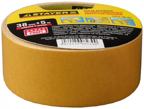 Лента STAYER "PROFI" клейкая, двусторонняя, на тканевой основе 1217-38-05