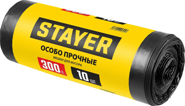 Мешки для строительного мусора STAYER HEAVY DUTY, особопрочные, черные, 300л, 10ш, 39157-300