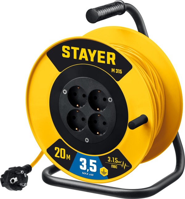 STAYER  M 315 ПВС 3х1.5 20м 3500Вт,  Силовой удлинитель на катушке (55078-20_z01)