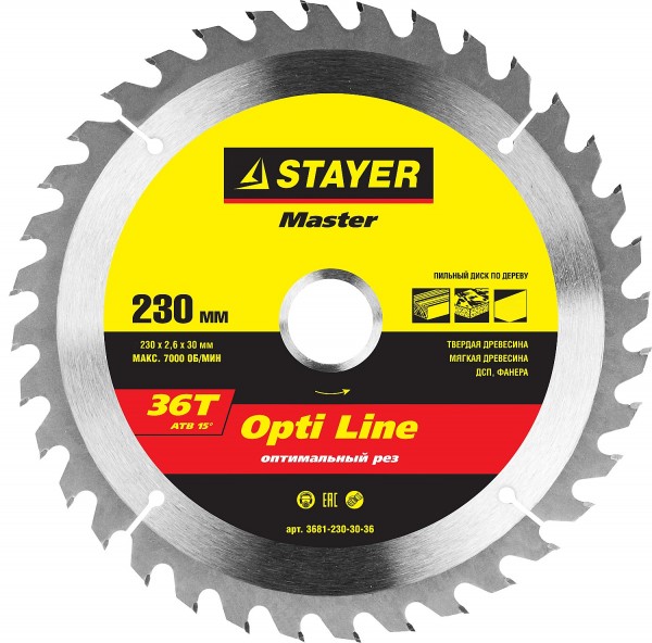 Диск пильный STAYER MASTER "OPTI-Line" по дереву, 230х30мм, 36Т 3681-230-30-36