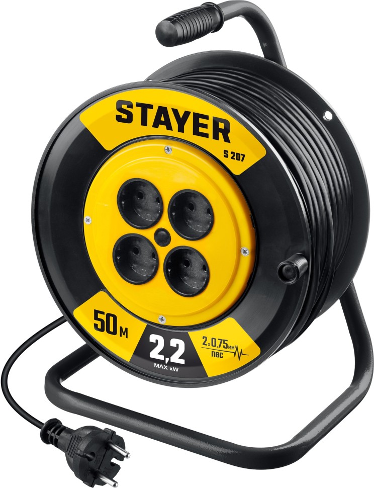 STAYER  S 207 ПВС 2х0.75 50м 2200Вт,  Удлинитель на катушке (55073-50)