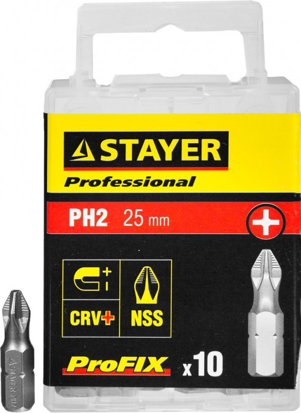 Биты STAYER "PROFESSIONAL" ProFix Phillips, тип хвостовика C 1/4", № 2, L=25мм, 10шт, 26201-2-25-10_z01