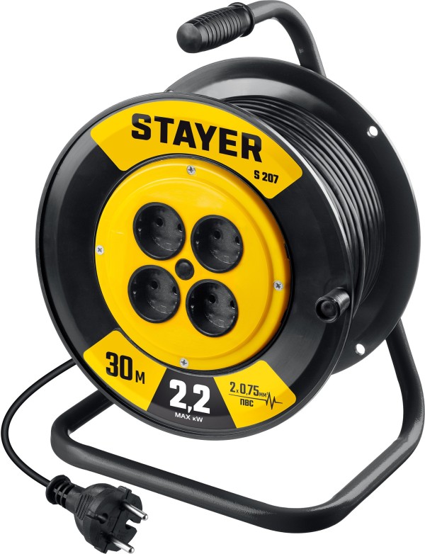 STAYER  S 207 ПВС 2х0.75 30м 2200Вт,  Удлинитель на катушке (55073-30)