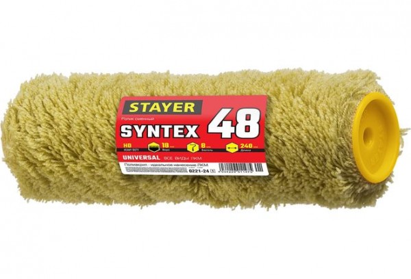Ролик сменный SYNTEX 48, 240 мм, d=48 мм, ворс 18 мм, ручка d=8 мм, STAYER, 0221-24_z01
