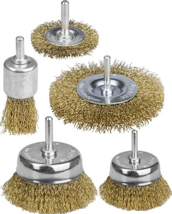 Набор STAYER "MASTER": Щетки-крацовки, витая латун. стальная провол. 0,3мм, диск. 50,75мм, чаш. 50,75мм, кист. 25мм, 5шт, 35157-H5_z01
