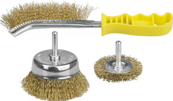 Набор STAYER "MASTER": Щетки-крацовки, витая латун. стальная проволока 0,3мм, дисковая 50мм, чашечная 75мм, ручная, 3шт, 35151-H3_z01