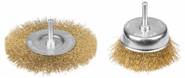 Набор STAYER "MASTER": Щетки-крацовки, витая латунированная стальная проволока 0,3мм, дисковая 100мм, чашечная 75мм, 2шт, 35150-H2_z01